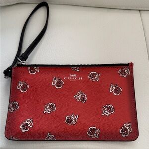 Coach Sienna Red Wristlet with Floral Pattern NWOT
